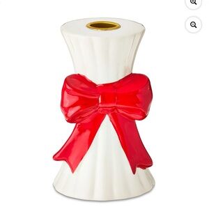 White Ceramic Christmas Taper Candle Holder with Bow, 5.5", by Holiday Time